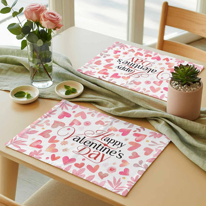 Valentine's Day Placemats for Dining Table Set of 6 Peach Pink Love Floral Modern Romantic Cotton Linen Cloth for Square/Rectangle/Round Table Mat Placemat, Kitchen Dinner Holiday Décor