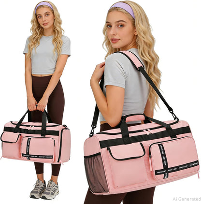 MAXTOP Gym Bag for Women Men Travel Duffle Bag Large Capacity Carry On Weekender Overnight Bag With Shoe Compartment Gym Tote Dry Wet Separation Duffel Bag for Travel