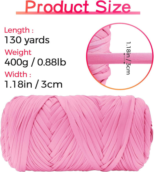 T Shirt Yarn 130 Yards Beginner Crochet Tshirt Yarn 400g Elastic Fabric Thick T-Shirt Yarns for Crocheting, Knitting Bags, Baskets, Rugs, Coasters, DIY Craft, Home Decor (Light Pink)