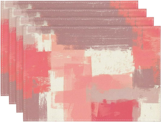 Artoid Mode Dusty Rose Pink Watercolor Painting Placemats Set of 4, 12x18 Inch Modern Art Texture Table Mats for Party Kitchen Dining Decoration