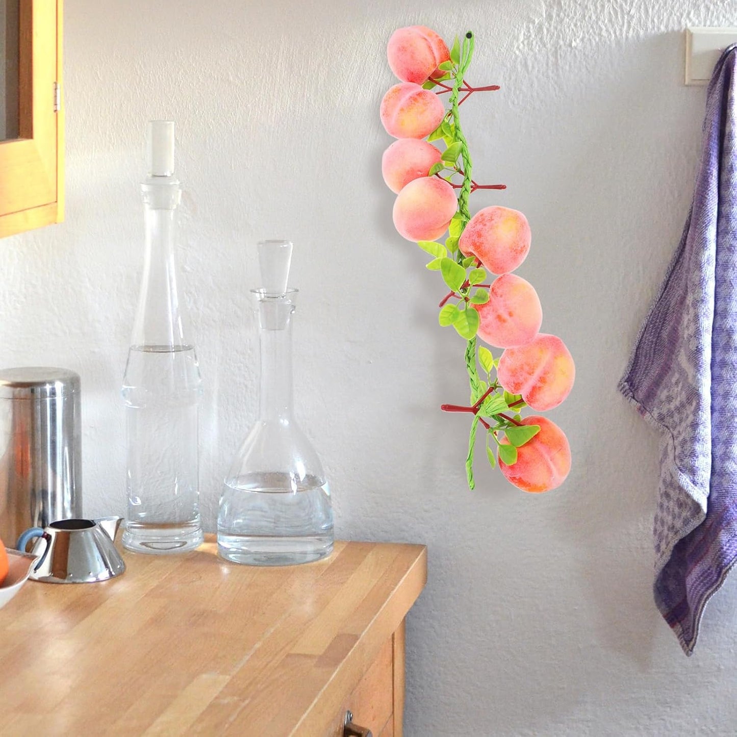 Luxshiny 3Pcs Artificial Peach Hanging Pendants 19.68In Faux Lifelike Simulation Fruit Strings for Home Kitchen Decor Photo Props