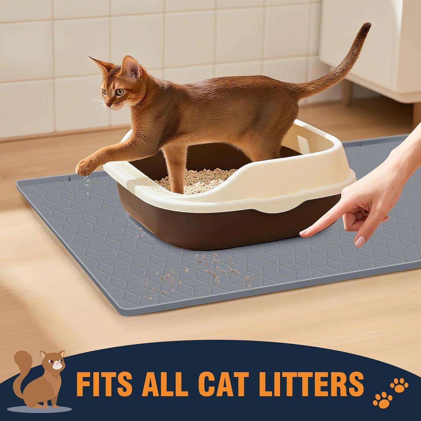 Large Cat Mat for Litter Box, 34"x22" Waterproof Silicone Mat with Litter Trapping, Easy Clean & Non-Slip Floor Pad for Indoor Cats, Pink