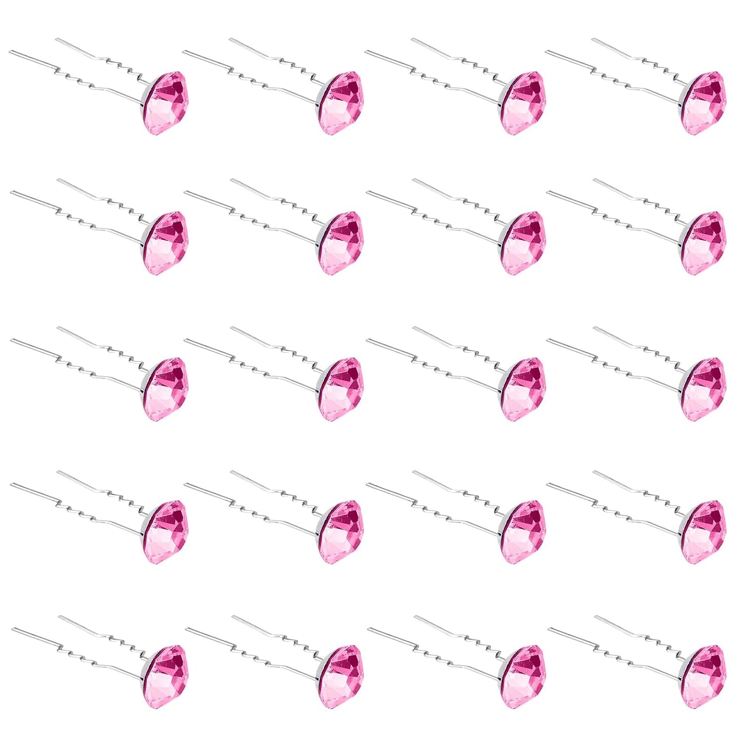 QIUTIMIY 20 Pack (Pink) Rhinestone Hair Pins Crystal Hair Clips for Bridal Wedding Women Hair Jewelry Accessories, with Clear Container