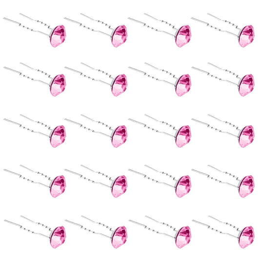 QIUTIMIY 20 Pack (Pink) Rhinestone Hair Pins Crystal Hair Clips for Bridal Wedding Women Hair Jewelry Accessories, with Clear Container