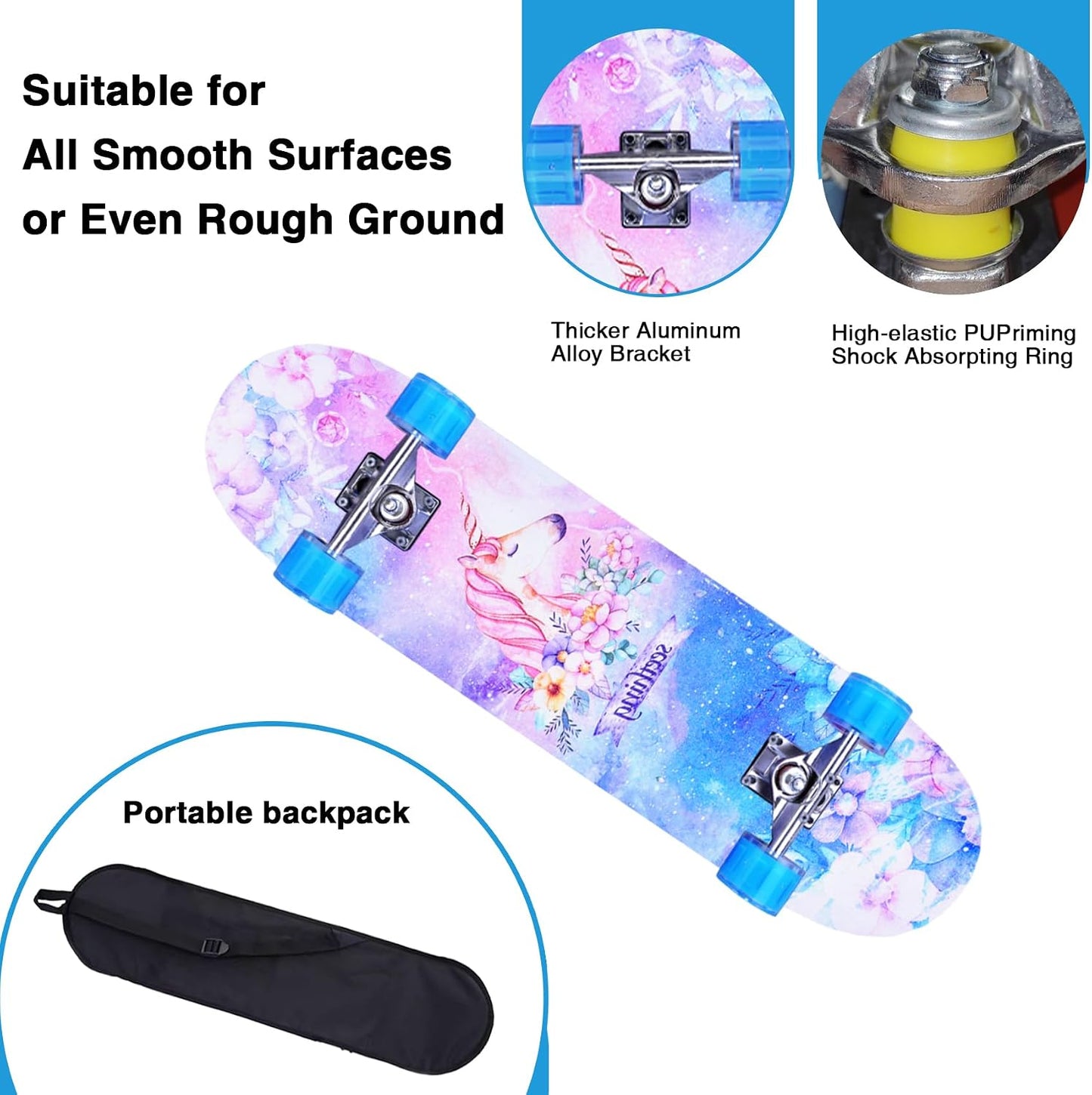 Skateboards for Beginners Kids Boys Girls and Adults,31''x8'', 7-Layer Maple, Double Kick Concave, Fascinating Cool, Solid&Durable