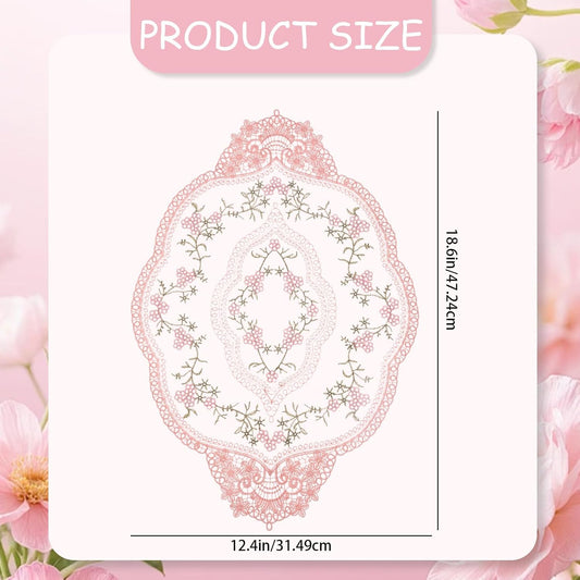 4Pcs Retro Lace Placemat | Lace Doilie for Tables Elegant French Crochet Doilies Pink Oval Cup Mat | Table Mats Fashionable Laces Doilies Hollow Vase Mat for Table Decor Home Kitchen Wedding(Pink)