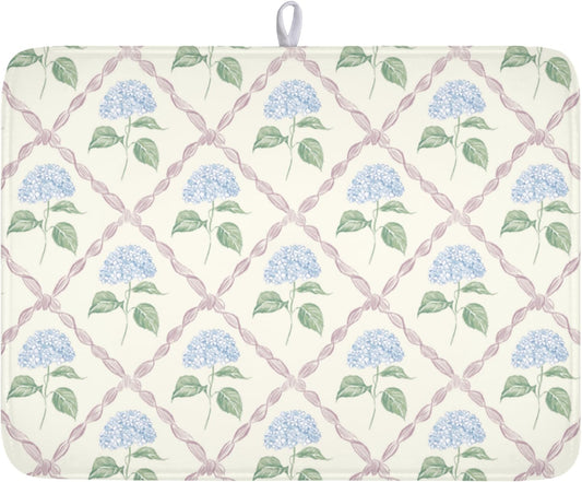 Hydrangea Floral Dish Drying Mat for Kitchen Counter Watercolor Blue and Pink Flower Drying Mat 18x24 Inch Rustic Elegant Absorbent Dish Drainer Mat Kitchen Accessories
