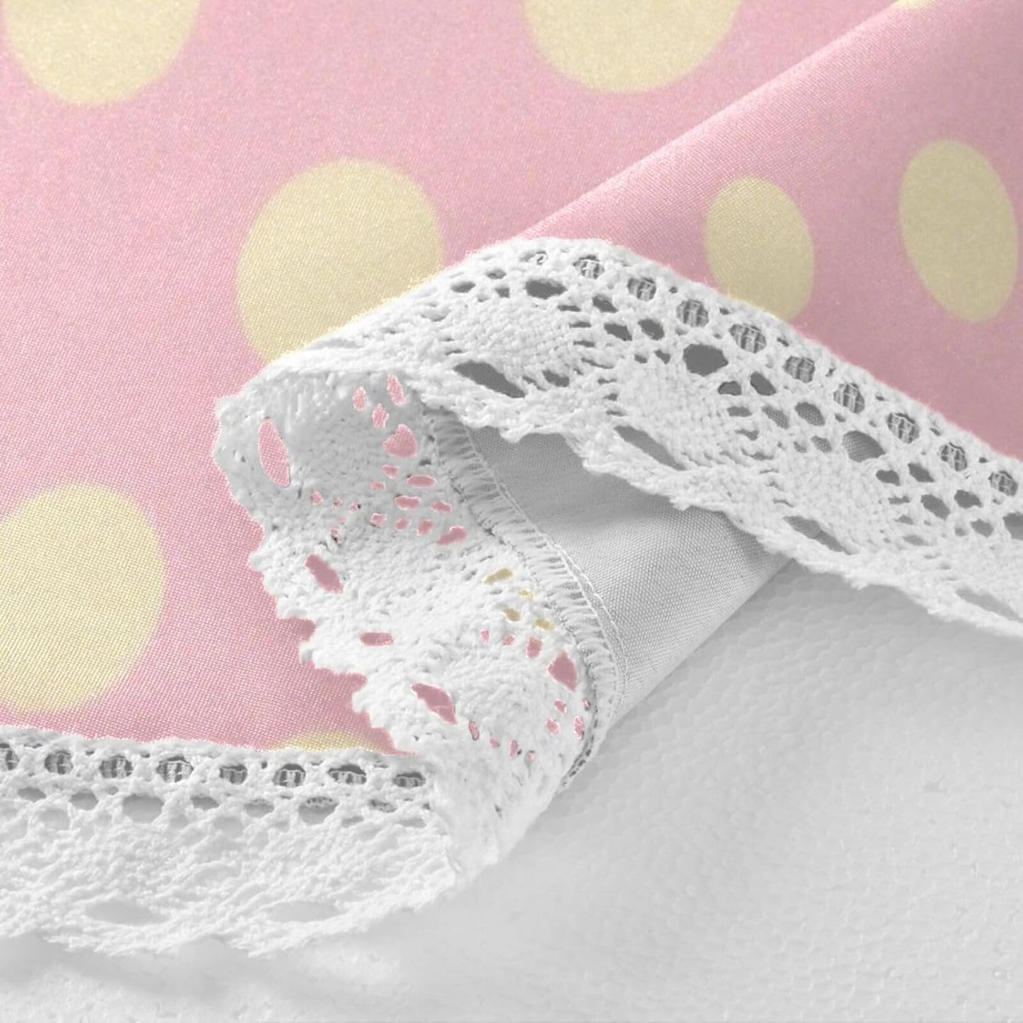 Peach Polka Dot Pattern Round Modern Tablecloth 60 Inch Machine Washable Polyester Lace Trimmed, Circular placemats for Picnic Home DecorSize 60in