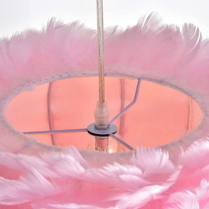 Maxax Pink Feather Chandeliers for Girls Room, 3 Lights Modern Romantic Ceiling Haning Lamp, Nordic Creative Art Feather Shade Chandelier, for Bedroom, Living Room, Dining Room, 17.7 inch