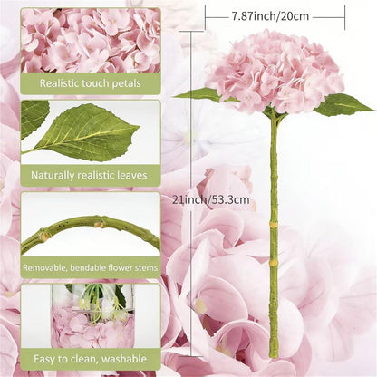5Pcs Real Touch Artificial Hydrangeas 21" Latex Faux Hydrangea Flowers Stems for Vases, Wedding Centerpieces, Home Decor — Removable Heads,Pink