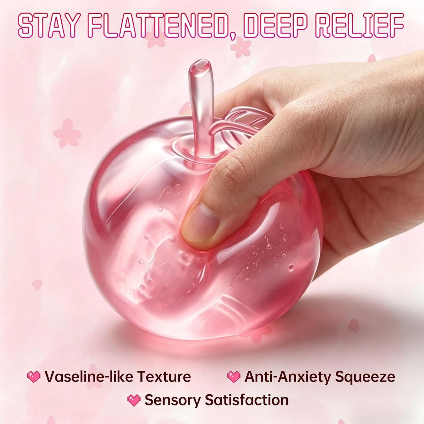 Stress Relief Toy, Apple Squishy, Squishy Apple Slow Rising Fruit Squishies, Clear Cute Fruit Stress Ball for Adults, Cute Funny Desk Decor (Pink)