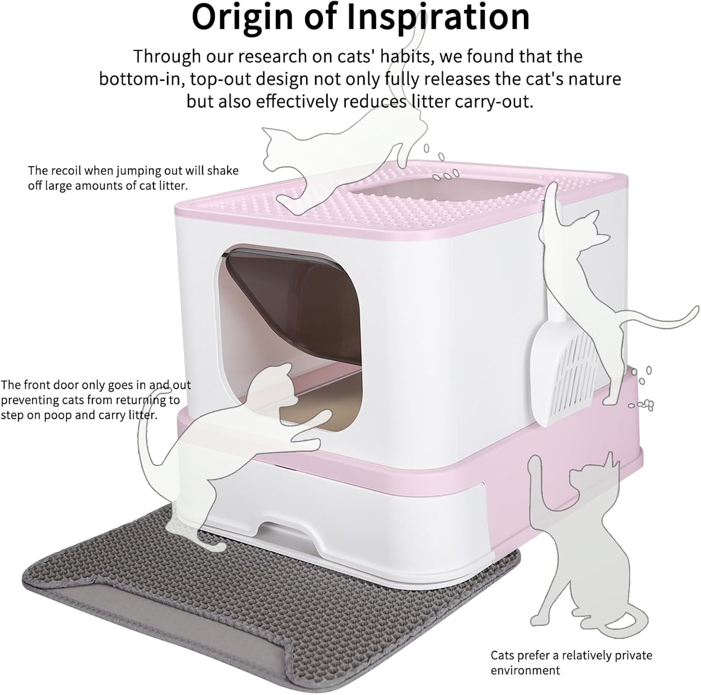 RIZZARI Stainless Steel Cat Litter Box - Covered, Pink, Large | Teflon Non-Stick Coating, High Sides, Odor Control, Easy-Clean Drawer, Anti-Splash, for Multi-Cat Homes & Apartments