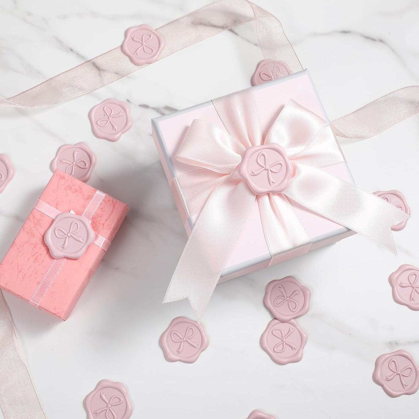 50pcs Wax Seal Stickers, Bow Envelope Seal Stickers, 3D Adhesive Antique Wax Stamp Sticker Decals for Invitation Baby Shower Greeting Cards Gift Wrapping(Pink)