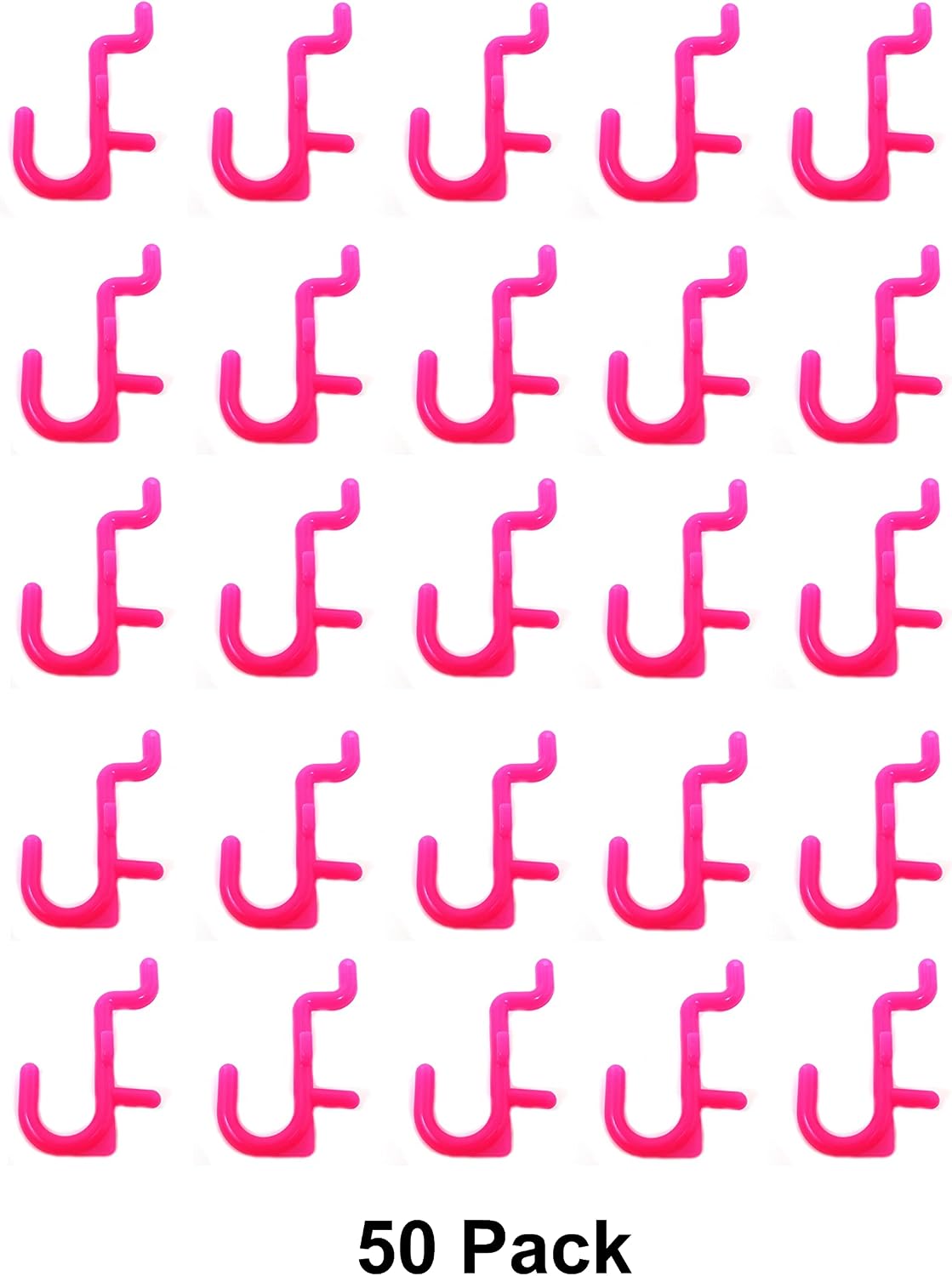 JSP Manufacturing Pegboard Hooks Non-Locking Plastic J Style Hook | Garage Tool Storage Craft Hooks Pegboard Accessories (50, Pink)
