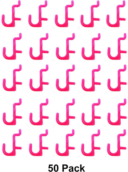 JSP Manufacturing Pegboard Hooks Non-Locking Plastic J Style Hook | Garage Tool Storage Craft Hooks Pegboard Accessories (50, Pink)