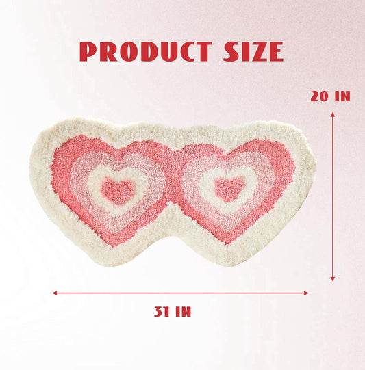 Pink Heart Shaped Bath Mat, Irregular Love Design Fluffy Bathroom Rug, Washable Absorbent Quick Dry Floor Carpet, Bath Mats for Bedroom Bathtub Living Room, Valentine's Day Gifts, 20*31 inches (Pink)