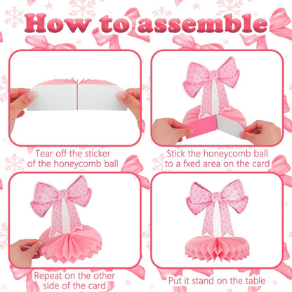 9Pcs Pink Bow Party Honeycomb Centerpieces Decorations, 3D Coquette Birthday Decorations, Pink Bow Table Decor for Birthday Bachelorette Bridal Party