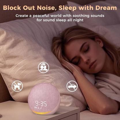 Acedeck Sound Machine Alarm Clock for Bedroom: 25 Natural Sleep Sounds - White Noise Machine for Adults Kids Baby - Gentle Wake Up Alarm with Bluetooth Speaker - Pink
