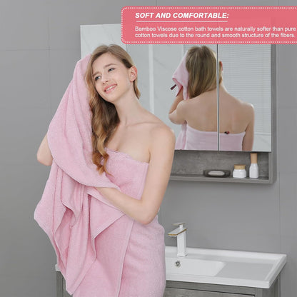Aibaser Bath Towels, 27x54inch - Natural, Ultra Absorbent Towels for Bathroom, Travel, Gym, Shower and Spa (6 Piece Set) (Pink)