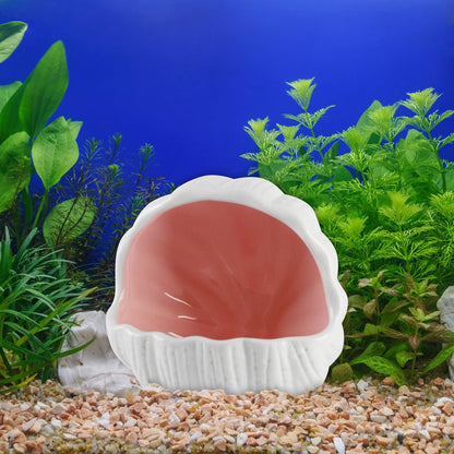 Aquarium Decorations, Cute Ceramic Betta Fish House, Conch Shell-Shaped Fish Tank Decor Accessory with Pearls, Hideout Cave for Fish Shrimp to Play Sleep Breed Rest (Pink)