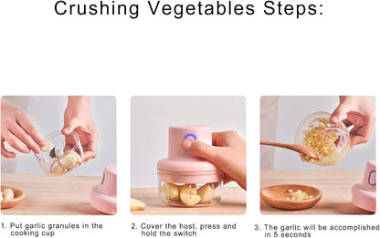 250ml Pink Electric Food Chopper, Mini Kitchen Shredder with Meat Grinder, Ideal Baby's Meal Supplement Processor for Onion, Ginger, Garlic, and Chili