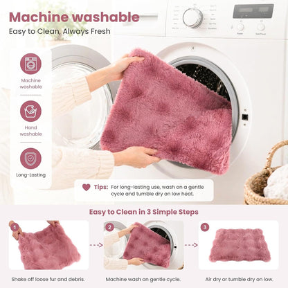 2 Pack Rabbit Mat, Soft Plush Bunny Bedding with Non-Slip Bottom, Washable Fluffy Guinea Pig Cage Liner, Small Pet Sleeping Pads for Hamster, Chinchilla, Pink