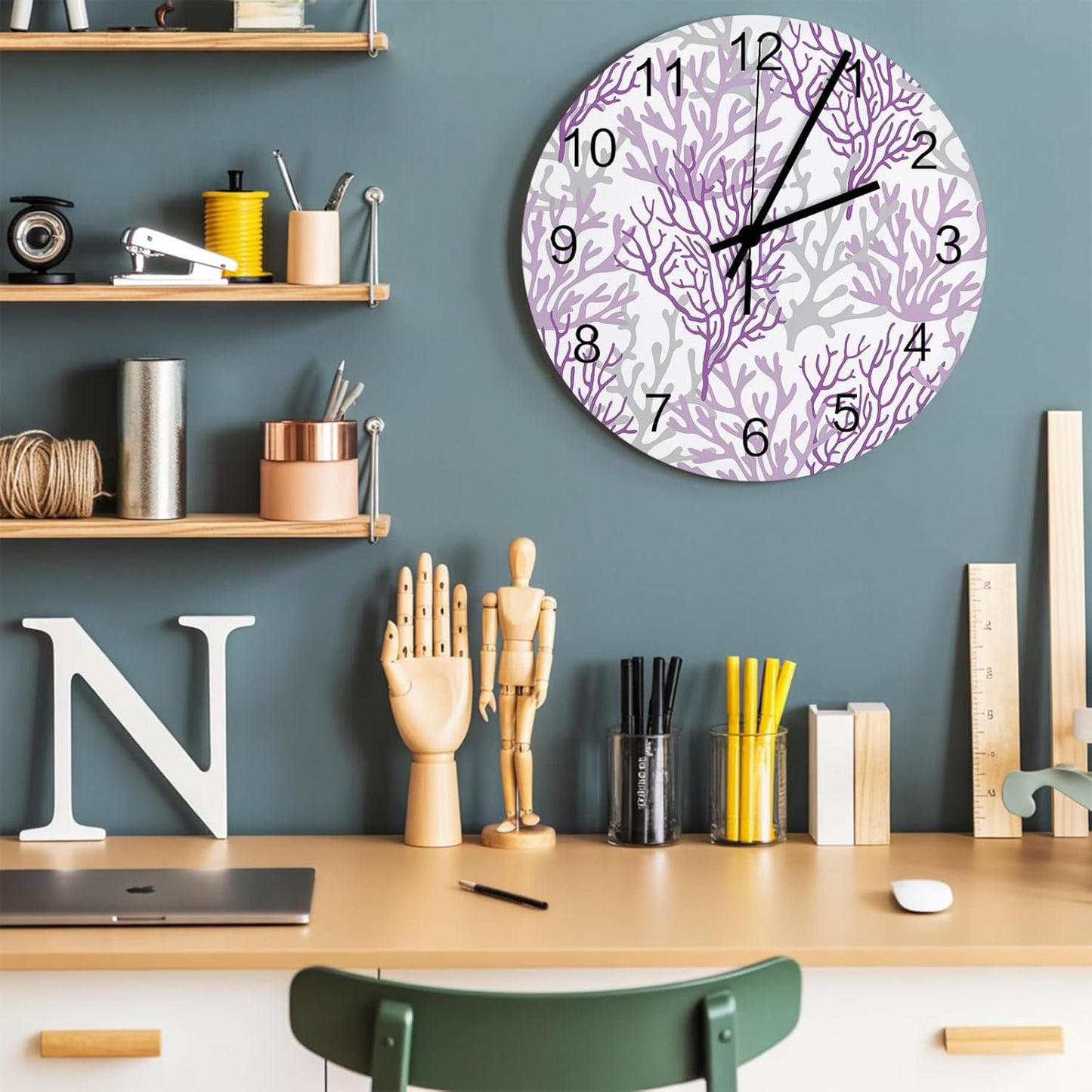 Summer Gradient Pink Purple Ocean Coral Sea Wall Clock Battery Operated Non-Ticking 10" Round Wood Clocks, Kitchen Wall Clock for School Bathroom Living Room Home Office Wall Decor