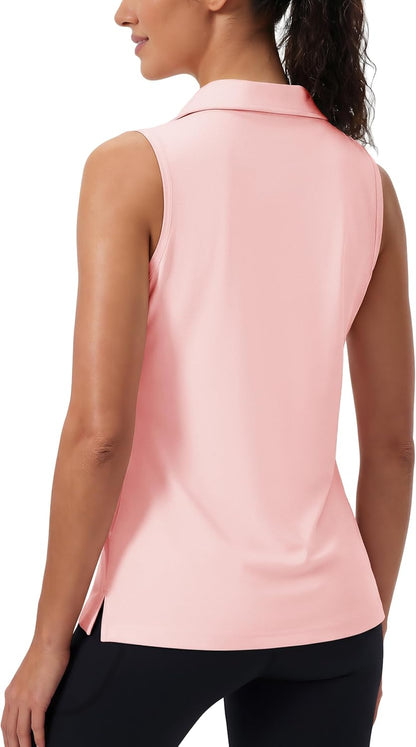 TACVASEN Womens Golf Shirt Sleeveless UPF 50+ Polo Shirts Collared Tennis Tops V Neck Athletic Workout Tank Quick Dry