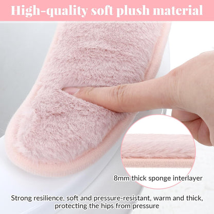 Pink Toilet Seat Cover Thick and Warm Toilet Seat Cushion Cover Warm Plush Thick Padded Washable and Reusable Self-Adhesive Mat for Winter Non Slip Soft Toilets Seats Cushion Double Flap Separation