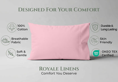 Royale Linens 100% Cotton Pillow Cases Standard Size Set of 2 - Percale Pillowcase - Pink Pillow Cases Super Soft Cooling & Breathable Hotel Cotton Pillowcases, Fits Standard Pillows (20"x26", Pink)