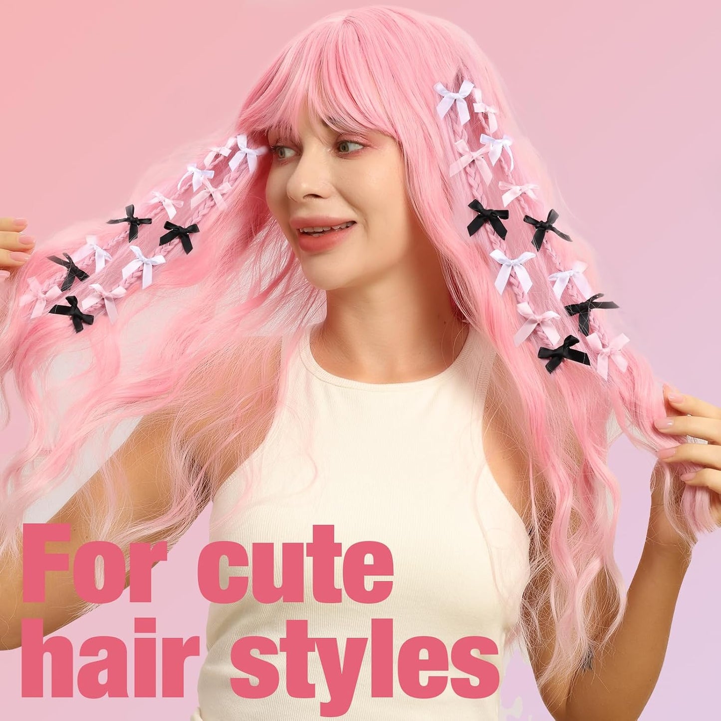 Teenitor 30pcs Hair Bow Pink Bow, Pink Black White Bows for Hair Small Hair Bows, Hair Bow Clips Cute Black White Bow Hair Accessories