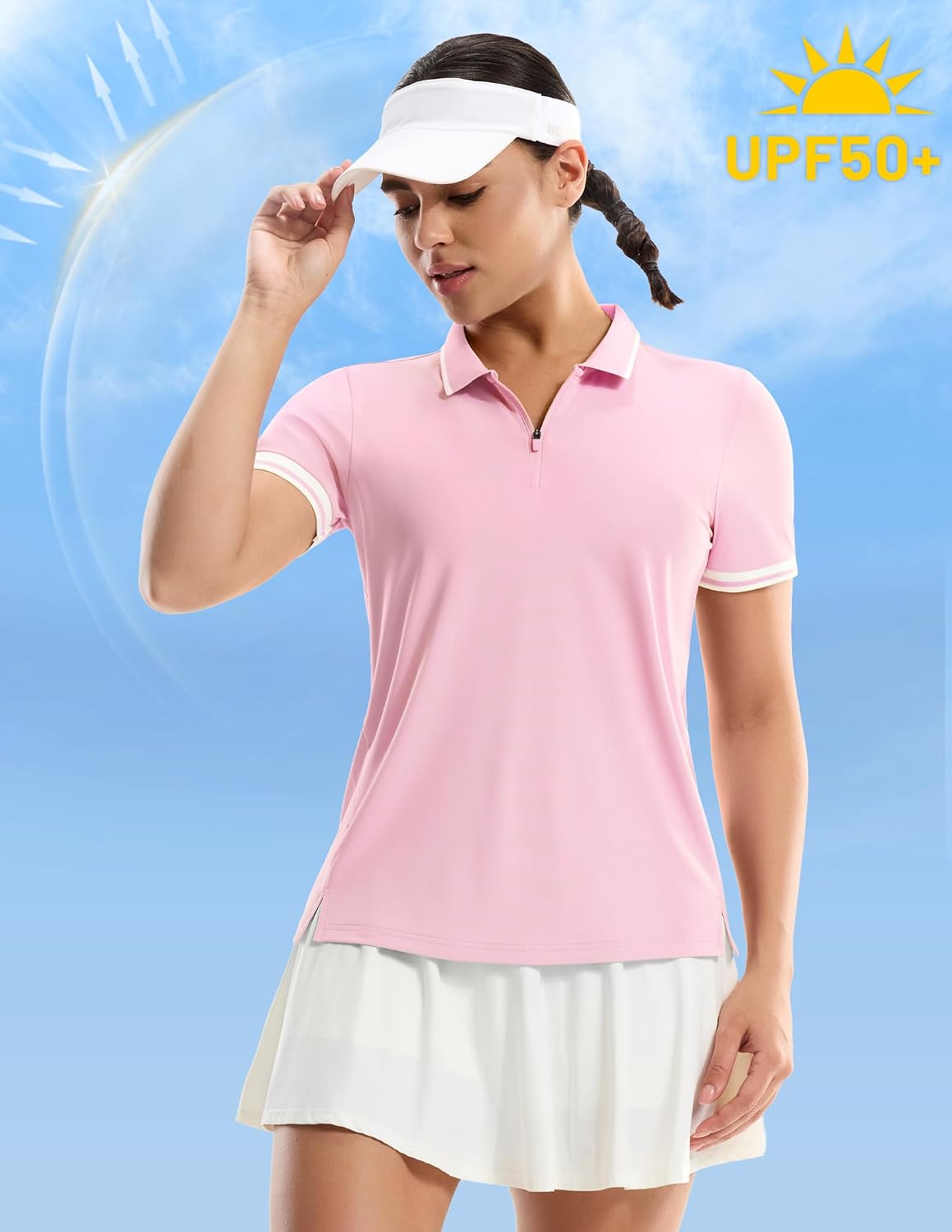 MIER Golf Polo Shirts for Women - 1/4 Zip Up Short Sleeve Tennis Tops, Dry Fit UPF 50+ Athletic Collared Shirt for Pickleball
