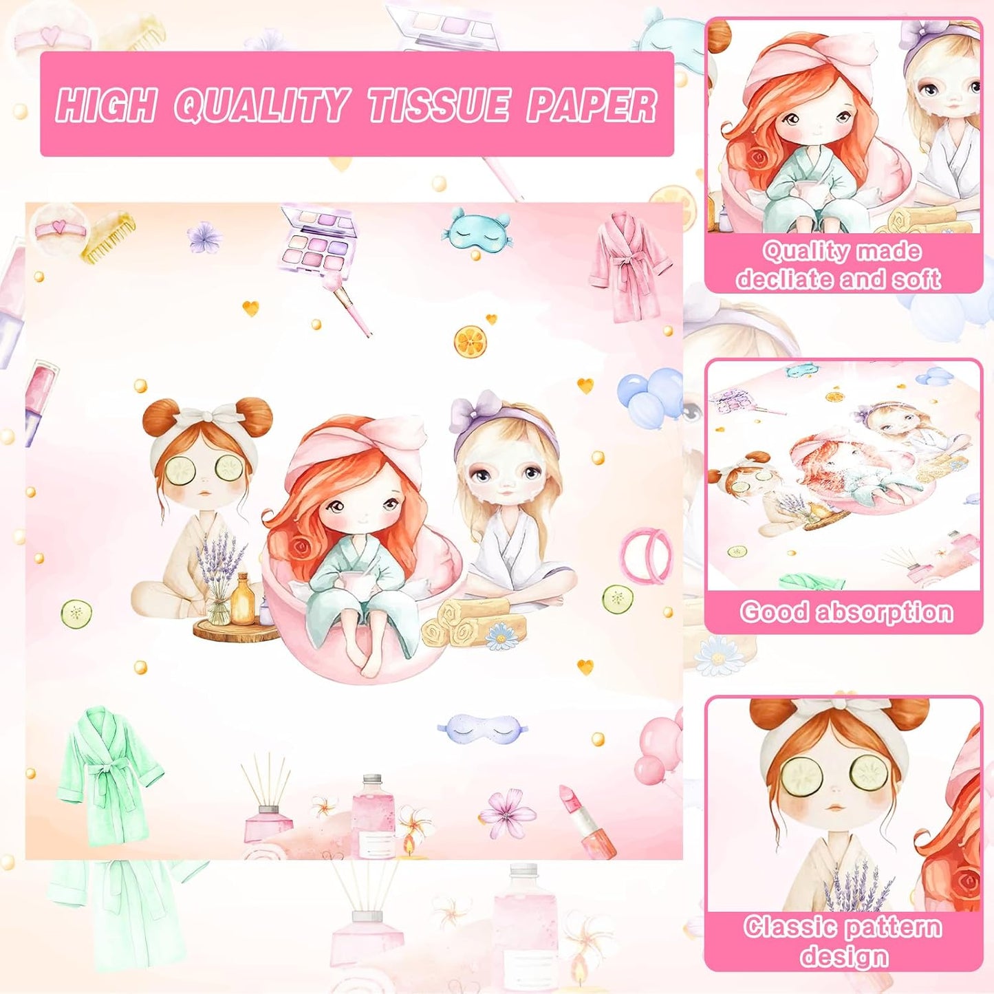 140PCS Spa Party Supplies Pink Makeup Themed Birthday Party Decorations for Girls Child Kids Slumber Sleepover Pajama Tableware Set Plates Napkins Cups Forks Knives for 20 Guests