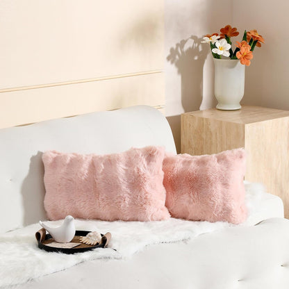 linmopm Excluding Insert Faux Rabbit Fur Bubble Pack of 2 Throw Pillow Cover Double Side 12x20 Inch Pink Thick Plush Dense Fuzzy Decorative Cushion Covers for Couch Bedroom