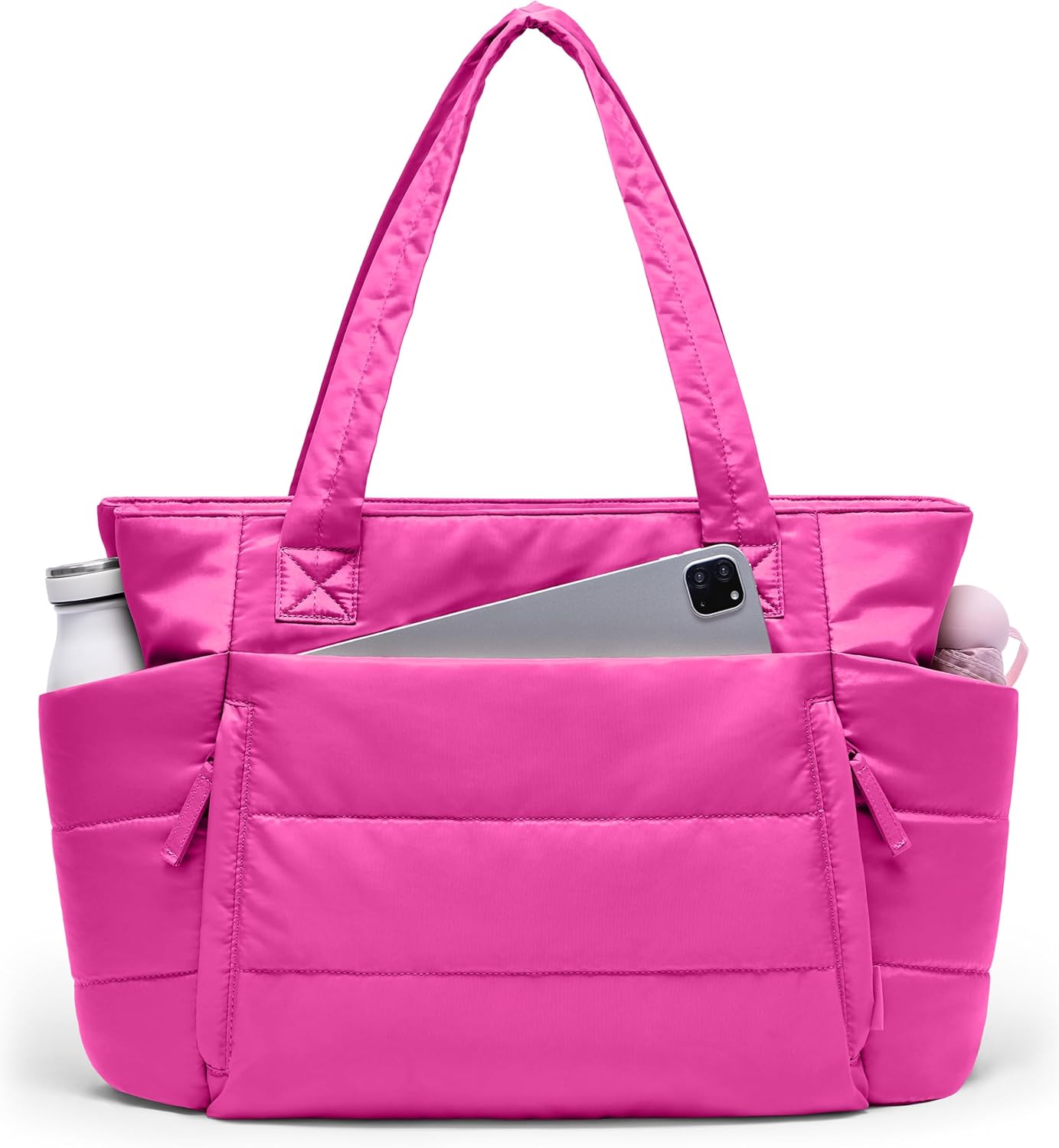 Uselike Tote Bag for Women with Zipper, Quilted Puffer Tote Bag with Compartments, Lightweight Puffy Work Bags for Women