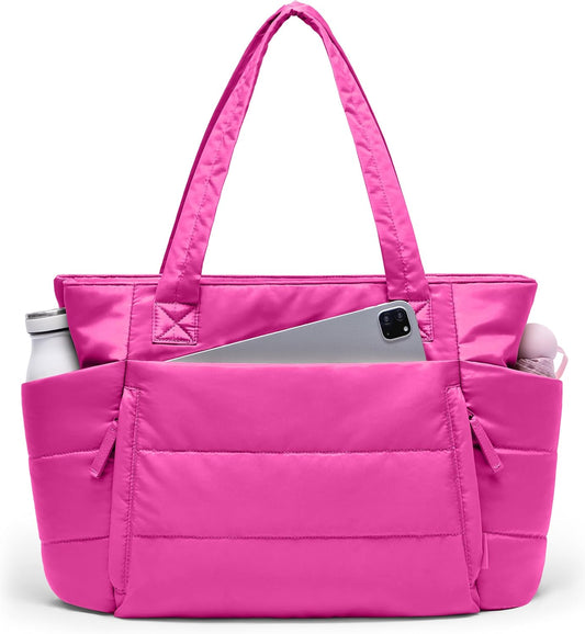 Uselike Tote Bag for Women with Zipper, Quilted Puffer Tote Bag with Compartments, Lightweight Puffy Work Bags for Women