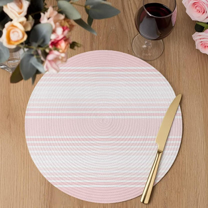 Pink Striped Round Placemats Set of 4 Pink Ombre Farmhouse Stripes Place Mats Indoor Woven Table Mats Washable Heat-Resistance Braided Dining Table Placemats for Kitchen Holiday Party Decor 15 Inch