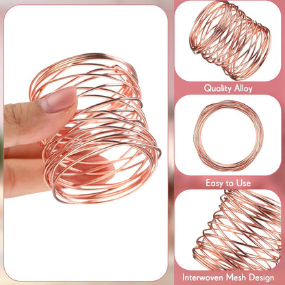 12 Pieces Napkin Rings Holders Handmade Round Mesh Heavy Duty Metal Napkin Rings Holder for Dinner Decoration Dining Table Parties Wedding Christmas (Rose Gold)