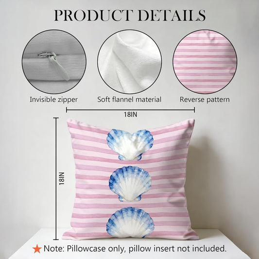 Seashell Pillow Cover 18x18 Double-Sided, Preppy Beach Room Decor, Coastal Beach Pink Striped Decorative Pillowcase Throw Pillow Cover for Couch Bed Dorm Apartment