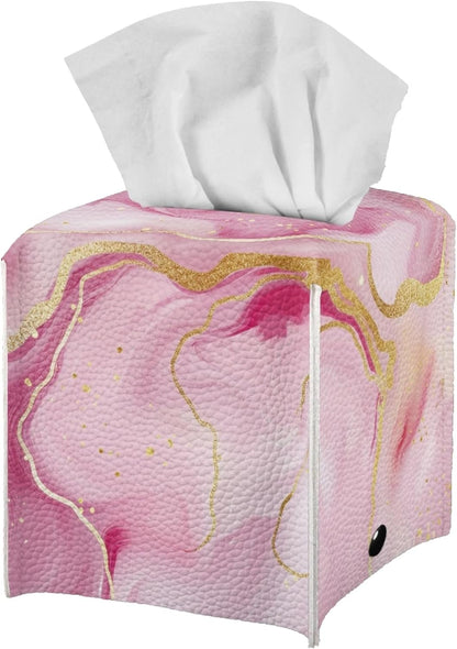 ZFRXIGN Pink Marble Print Tissue Box Cover - Square Tissue Box Holder for Bathroom, Dresser, Vanity, Countertop, Tabletop, Office, Car