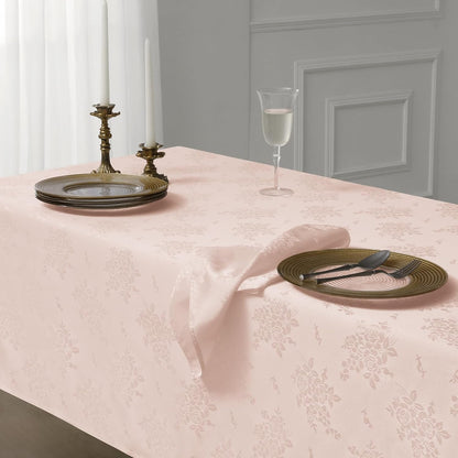 Romanstile Jacquard Rectangle Tablecloth, Waterproof Elegant Damask Rose Floral Pattern Table Cloth, Washable Decorative Polyester Table Cover for Kitchen/Dining/Parties - Pink, 52 x 70 Inch