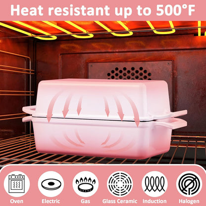 Leonyo Cast Iron Loaf Pan 2 Piece Set, 9x5 inch Enameled Cast Iron Bread Pan with Lid, 2-in-1 Homemade Sourdough Bread Dutch Oven for Pound Cake, Lasagna, Up to 500℉ & Pink
