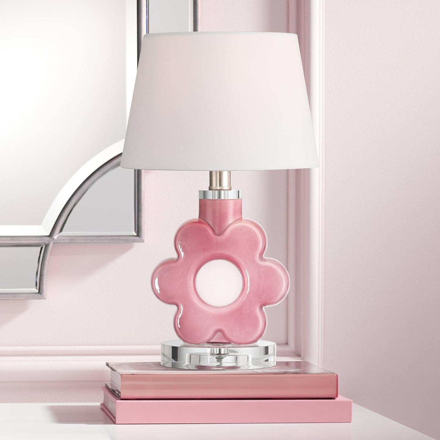 360 Lighting DreamGlow Peony Bloom 15" High Pink Glass Flower Accent Table Lamp