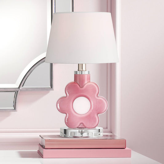 360 Lighting DreamGlow Peony Bloom 15" High Pink Glass Flower Accent Table Lamp