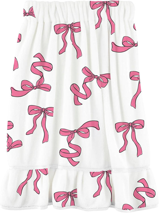 Bella Sleep + Spa Ultra Soft Plush Luxury Spa Shower Bath Wrap with Adjustable Closure, One Size, Pink Bows
