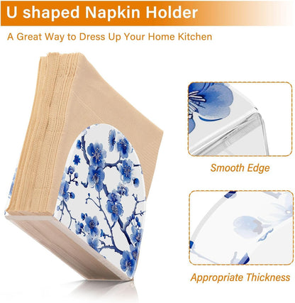Blue Peach Blossom Kitchen Napkin Holders, Napkin Dispenser for Table, Kitchen Home Décor Paper Storage - 2 pcs