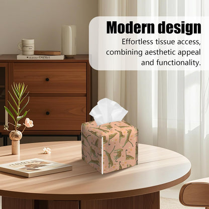 2 Pack Pink Cheetah Tissue Box Cover Square Animal PU Leather Tissue Box Holder Waterproof Facial Paper Organizer Dispenser for Bathroom Kitchen Home Office Car