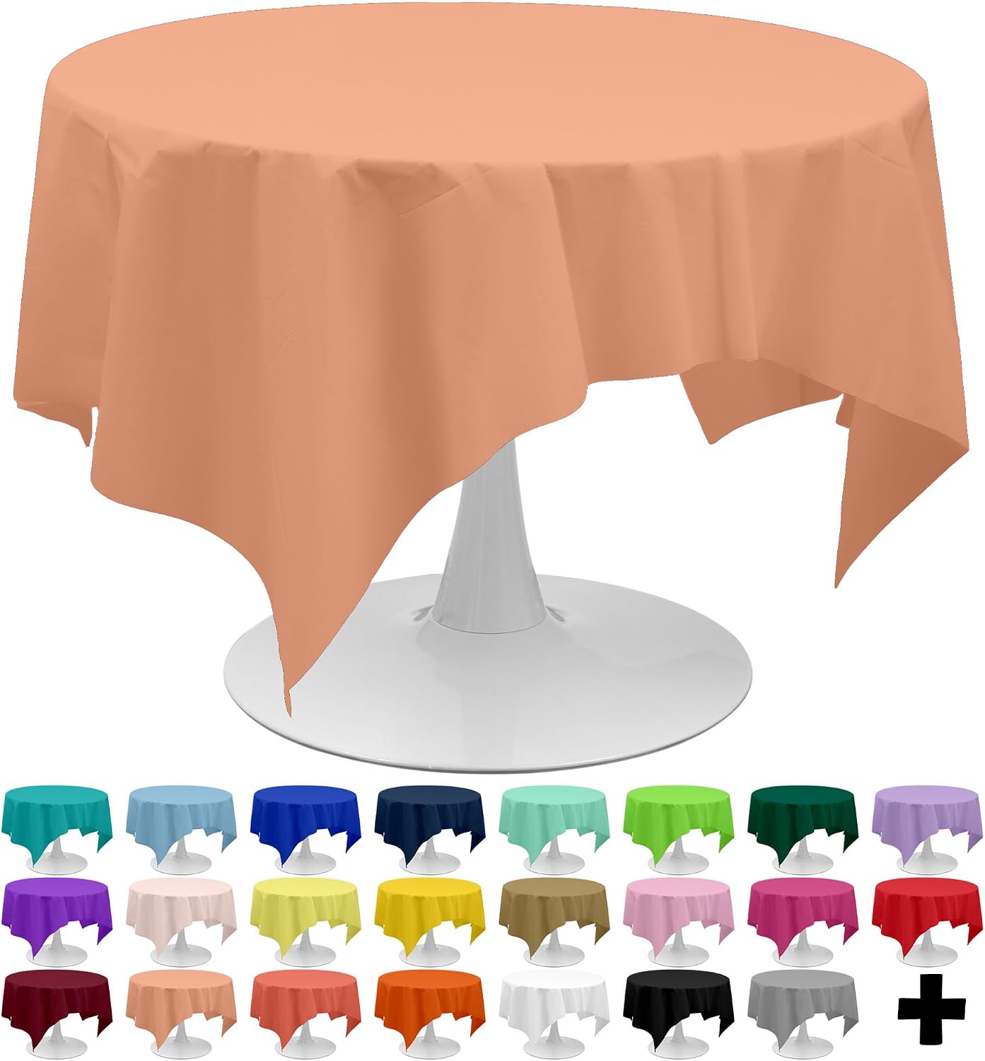 PARTY ULYJA Peach Tablecloths Plastic 3 Pack Premium 84 Inches Disposable Table Covers Decorative Table Cloths for Round Dinning Kitchen Tables