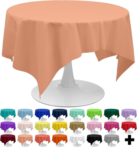 PARTY ULYJA Peach Tablecloths Plastic 3 Pack Premium 84 Inches Disposable Table Covers Decorative Table Cloths for Round Dinning Kitchen Tables
