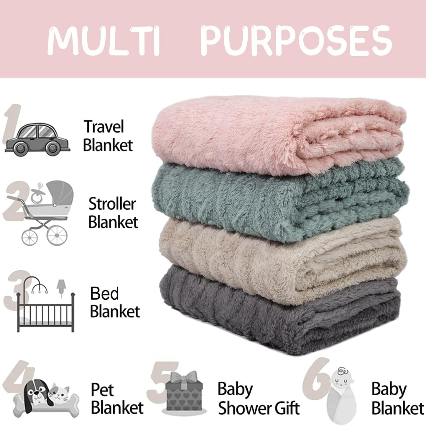 HOMRITAR Baby Blanket for Girls Toddlers 3D Fleece Fluffy Fuzzy Blanket for Baby, Soft Warm Cozy Fleece Blanket, Infant or Newborn Receiving Blanket 330GSM (30 x 40 Inch, Pink)